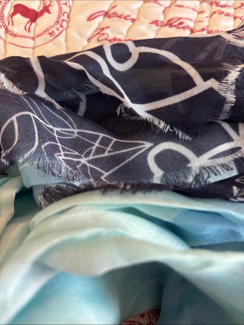 NWT Nordstrom Navy/Aqua/White Botanical Abstract Motif Women's Scarf/Pareo